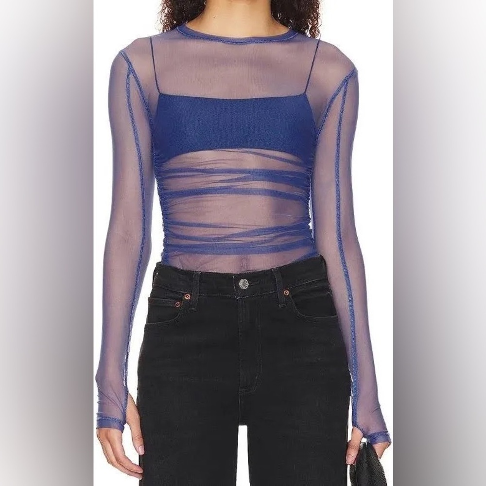 Free People Sheer Blue Long Sleeve Top